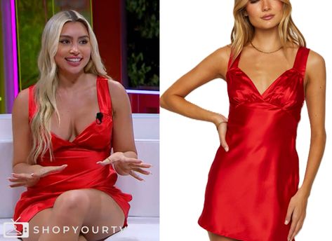 Love Island USA Aftersun: Season 1 Episode 1 Andrea's Silk Mini Dress Love Island Dresses, Love Island Usa, Island Dresses, Fall Ball, Escape The Night, Island Dress, 90 Day Fiance, Show Love, Brooklyn Nine Nine