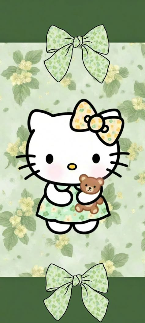 Hello Kitty Sage Green, Green Hello Kitty Wallpaper, Green Hello Kitty, Lock Wallpaper, Hello Kitty Imagenes, Hello Kitty Wallpapers, Sage Green Color, Hello Kitty Pink, Thanks To Everyone