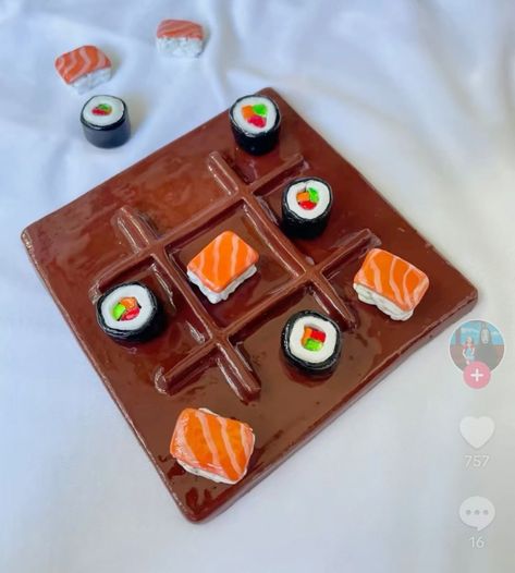 Spice Up Your Date Evening with These Simple Clay Concepts- #Clay #Date #Easy #Ideas #Night #Spice Check more at https://howcandothis.com/diyideas/spice-up-your-date-evening-with-these-simple-clay-concepts/ Easy Dry Clay Ideas, Air Dry Clay Sushi, Sushi Clay Art, Tiktaktoe Clay, Tick Tack Toe Diy Clay, Diy Clay Crafts Ideas, Pottery Tic Tac Toe, Clay Tik Tak Toe Boards, Ceramic Tic Tac Toe Board