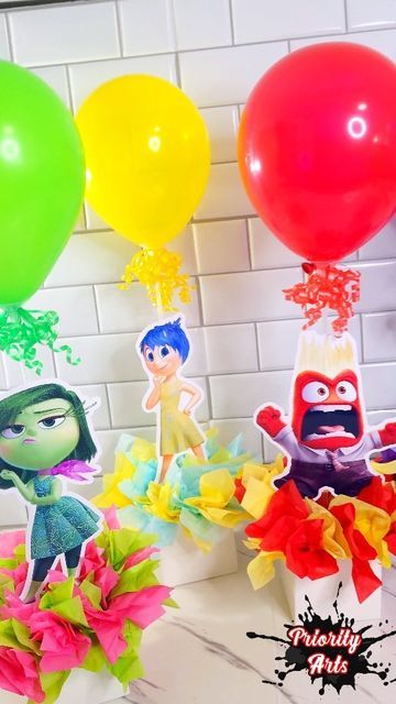 Inside Out 2 Centerpieces, Inside Out Decoration Ideas, Inside Out Party Ideas Food, Inside Out Birthday Party Decorations, Inside Out Party Ideas Decorations, Inside Out 2 Birthday Party, Inside Out Party Decorations, Inside Out Decorations, Character Centerpieces