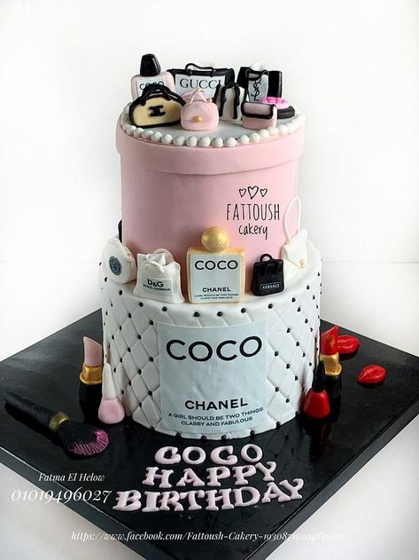 Brand cake by Fattoush Brand Cake, Chanel Birthday Cake, 21st Bday Cake, Big Birthday Cake, Milk Chocolate Cake, Chanel Cake, Cake Branding, Sweet 16 Birthday Cake, Crunch Cake