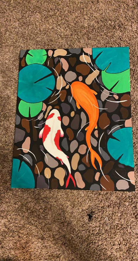 Koi Fish Acrylic, Fish Acrylic, Spongebob Painting, Canvas Aesthetic, Hippie Painting, Small Canvas Paintings, Simple Canvas Paintings, Cute Canvas Paintings, Canvas Drawings