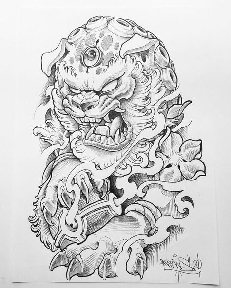 Hannya Maske Tattoo, Tato Irezumi, Hannya Maske, Japanese Foo Dog, Foo Dog Tattoo Design, Tiger Tattoo Sleeve, Foo Dog Tattoo, Rose Tattoos For Men, Panda Tattoo