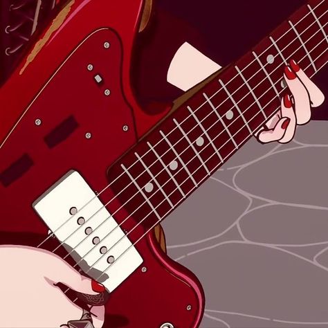 Red Guitar Aesthetic Wallpaper, Aesthetic Red Guitar, Anime Guitar Aesthetic, Red Music Icon, Electric Guitar Pfp, Guitar Pfp, Red Aesthetic Pfp, Guitar Anime, 하울의 움직이는 성