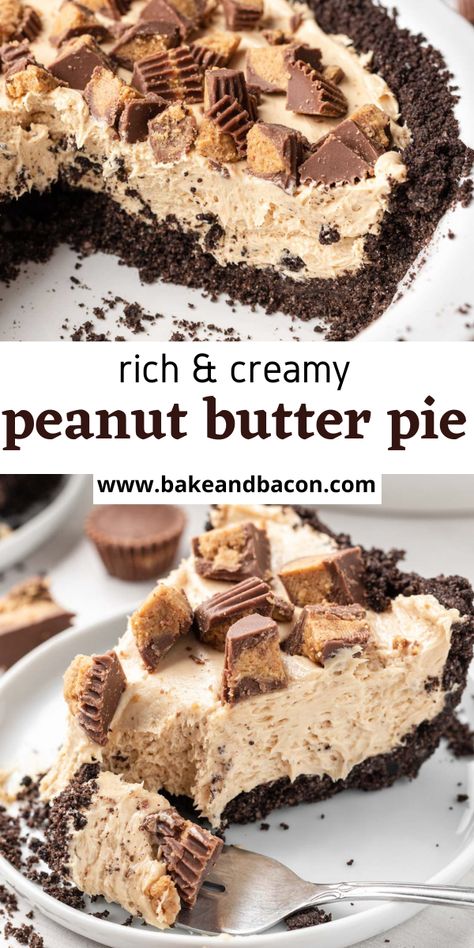 Gf Pie Recipes, Reeses Peanut Butter Pie Recipes, Peanut Butter Pie With Oreo Crust, Butterfinger Recipes, Cheesecake Peanut Butter, Peanut Butter Cup Pie, Reese's Recipes, Peanut Butter Pie Recipe, Butter Pie Recipe