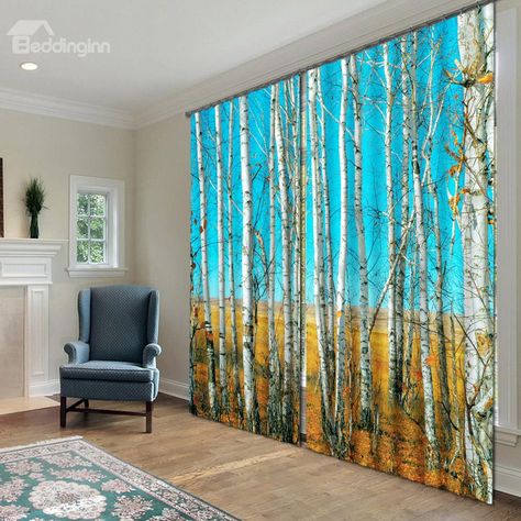 Use draperies to display magnificent art by putting up 3D Light Blocking Curtains! Check out this fantastic collection of designs and styles! Animal Print Curtains, Window Curtains Living Room, 3d Curtains, Floor Designs, Light Blocking Curtains, 3d Bedding, Bedroom Drapes, Pretty Trees, Yellow Curtains