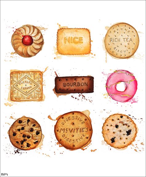 Georgina luck Georgina Luck, Luck Illustration, Candy Drawing, Custard Cream, Food Artists, Desain Quilling, Food Sketch, Watercolor Food, Special A