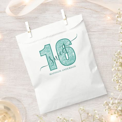 Teal Glitter Script Sweet 16 Birthday Favor Bag Birthday Party Essentials, Sweet 16 Birthday Party, 16 Birthday, Party Essentials, 16th Birthday Party, Sweet 16 Birthday, Elegant Red, Thank You For Coming, Favor Bag