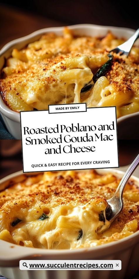 Elevate your comfort food game with this smoky and creamy Roasted Poblano and Smoked Gouda Mac and Cheese. The subtle heat from roasted poblanos pairs beautifully with the rich flavor of gouda. Smoked Gouda Mac And Cheese, Gouda Mac And Cheese, Roasted Poblano, Food Game, Diy Snacks, Creamy Mac And Cheese, Smoked Gouda, Cheese Pasta, Game Food