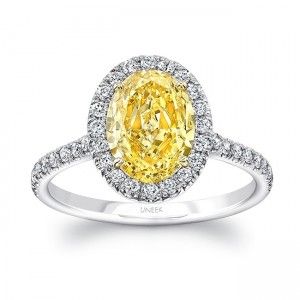 Uneek Oval Fancy Yellow Diamond Halo Ring, Platinum & 18K Yellow Gold Canary Diamond Engagement Ring, Oval Cut Diamond Rings, Canary Diamond, Yellow Diamonds Engagement, Yellow Diamond Engagement Ring, Colored Diamond Rings, Yellow Diamond Rings, Yellow Engagement Rings, Fancy Yellow Diamond