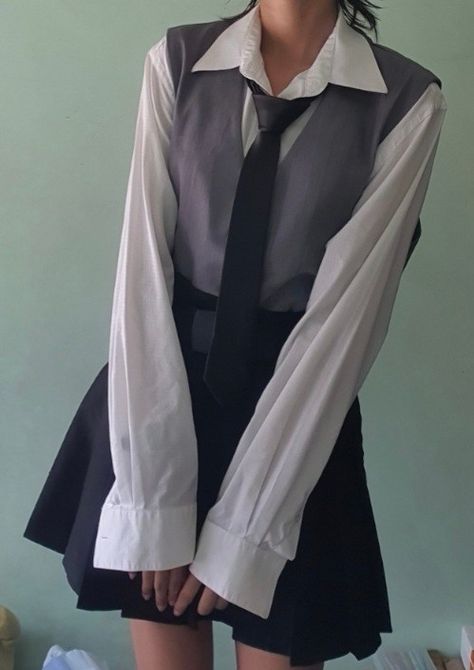 Suit necktie skirt polo ideaa Necktie Skirt, Outfit Idea, Necktie, Neck Tie, Skirt