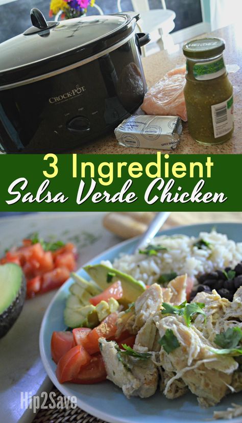 3 Ingredient Slow Cooker Meal Idea (Salsa Verde Chicken) – Hip2Save Creamy Salsa Verde Chicken Crockpot, Crockpot Recepies, Salsa Verde Chicken Crockpot, Slow Cooker Salsa Verde Chicken, Mexico Recipes, Slow Cooker Salsa, Slow Cooker Meal, Verde Chicken, Salsa Verde Chicken