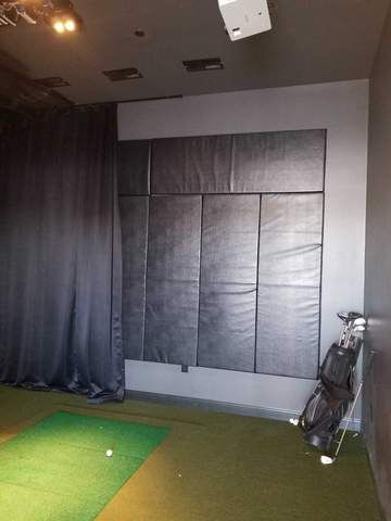 DIY Golf Simulator: Wall & Ceiling Protection | AK Athletic Equipment Garage Gym And Golf Simulator, Diy Home Golf Simulator, Garage Golf Simulator Diy, Golf Simulator Garage, Golf Simulator Room Man Caves, Golf Screen, Diy Golf Simulator, Golf Impact Screen, Golf Man Cave