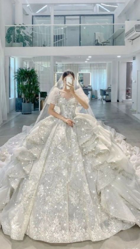 Unreal Wedding Dresses, Unreal Dresses, Korean Wedding Dresses, Fluffy Wedding Dress, Korean Wedding Dress, Puffy Wedding Dresses, Sparkly Fashion, Big Wedding Dresses, Wedding Dresses Cinderella