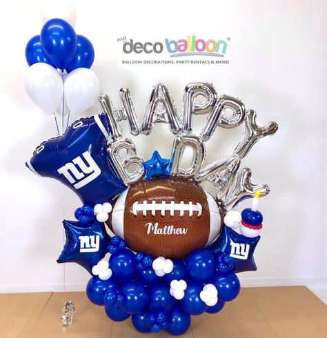 Football Balloons, Man Bouquet, Giant Balloons, Happy Birthday Balloons, Ny Giants, Balloon Flowers, Blue Balloons, Balloon Diy, Balloon Decorations Party