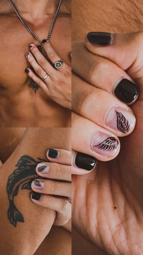 wings
black nails Short Acrylic Nails Masculine, Men’s Nail Art Black, Men’s Black Nails, Malepolish Nails, Minimalist Nail Art For Men, Fall Nails For Men, Angel Wing Nail Art, Black Nail Art Men, Masculine Nail Ideas