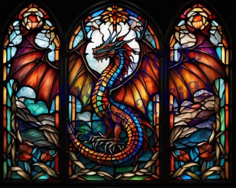 Stained Glass Dragon, L'art Du Vitrail, Night Sky Painting, Dragon Coloring Page, Dragon Artwork Fantasy, Glass Window Art, Window Clings, Dragon Artwork, Stained Glass Designs