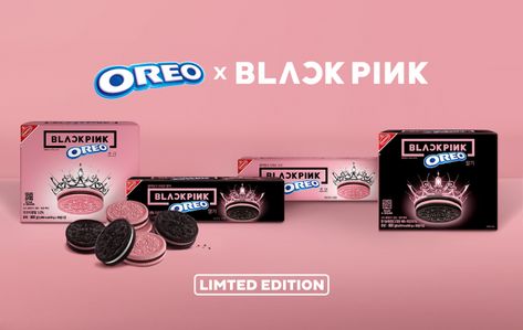 Blackpink Cookies, Black Pink Oreo, Blackpink X Oreo, Oreo Blackpink, Blackpink Oreo, Oreo Box, Creme Filling, Pink Mobile, Pink Cookies