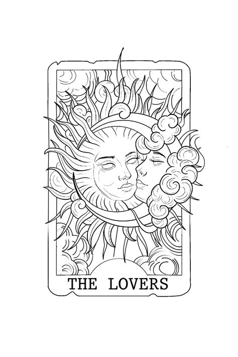 Sun Moon Star Tarot Tattoo, Sun And Moon As Lovers, Moon And Sun Kissing, The Lovers Tattoo Ideas, 2 Of Cups Tattoo, Tarot Card The Star Tattoo, Tarot Card Inspired Art, Traditional Style Drawings, The Sun Tarot Card Drawing