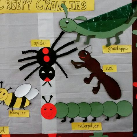 Creepy crawlies Creepy Crawlies Preschool, Creepy Crawlies Craft, Insect Project, Daycare Bulletin Boards, Turtle Room, Ocean Art Projects, Board Themes, Bulletin Boards Theme, Room Activities