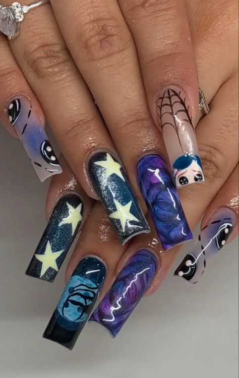 Caroline Nails Art, Marvel Nails Designs, Caroline Nails, Ghostface Nails, Photoshoot Nails, Coraline Nails, Zodiac Nail Designs, Marvel Nails, Nail Designs Bling