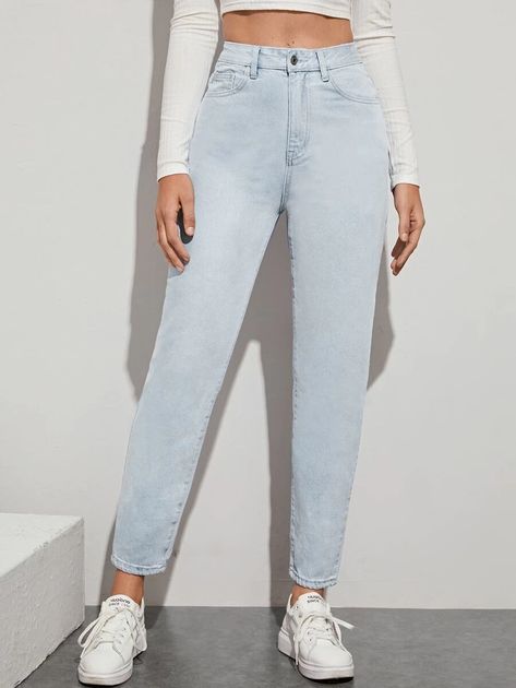 Light Wash Mom Jeans, Latest Jeans, Indian Bridal Dress, Ripped Denim Shorts, High Waisted Mom Jeans, Shorts Skirts, Simple Trendy Outfits, Ripped Denim, Cute Simple Outfits