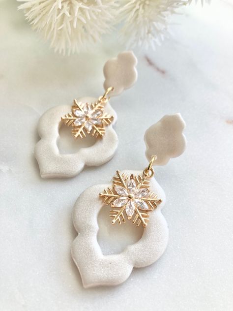 Classy Clay Earrings, Classy Polymer Clay Earrings, Winterclay Earrings, January Polymer Clay Earrings, New Year’s Eve Clay Earrings, Winter Clay Earrings, Clay Winter Earrings, Winter Polymer Clay Earrings, Snowflake Polymer Clay Earrings