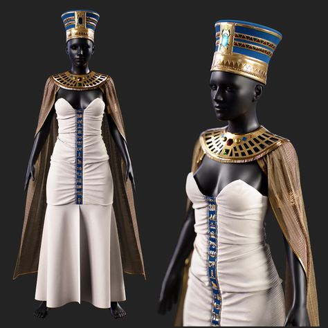 Egyptian Outfit-FEMALE- MD/Clo3d + Smart Material + 4K Textures + OBJ + FBX (vol 02), Zahra.3D on ArtStation at https://www.artstation.com/artwork/Al8wNm Ancient Egyptian Clothing Woman, Egyptian Clothes Reference, Ancient Egypt Fashion Queens, Egyptian Fashion Illustration, Egyptian Outfit, Eypgt Art Women, Outfit Female, Smart Materials, Clothes For Women