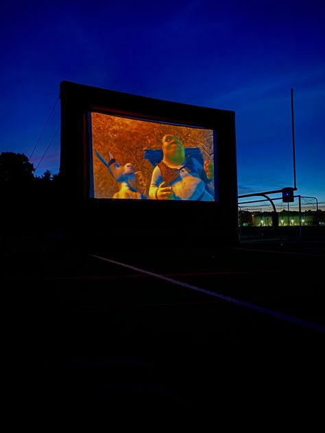 outdoor movie night watching shrek on football field Shrek Movie Night, Shrek Movie, Outdoor Movie Night, Nights Watch, Student Council, Watch Football, Outdoor Movie, Football Field, Shrek