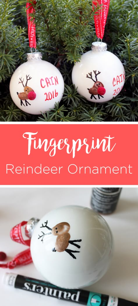 Make reindeer fingerprint ornaments with your little ones this holiday season! You can use their thumbprints to create these amazing keepsake ornaments! #christmas #holidays #kidscrafts #kids #reindeer #christmasornaments #ornament #handmade #fingerprints #thumbprints Baby Fingerprint Ornament, Preschool Ornaments For Parents, Reindeer Fingerprint, Fingerprint Ornaments, Fingerprint Ornament, Kids Christmas Crafts Ornaments, Diy Christmas Ornaments Rustic, Fingerprint Christmas, Christmas Crafts For Toddlers