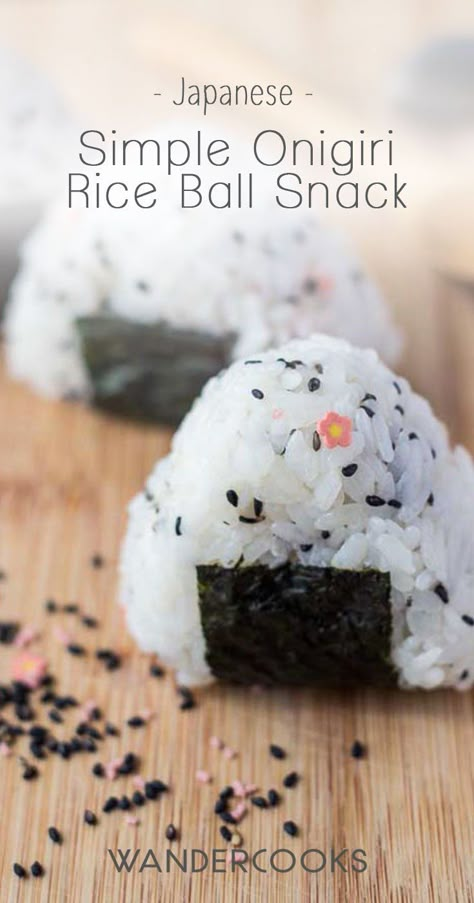 Simple Onigiri Rice Ball Snack Recipe - A cute Japanese snack that only needs rice and your perfect filling. Super delicious for lunch! Vegetarian. | wandercooks.com Easy Onigiri Recipe, Onigiri Recipe, Lunch Vegetarian, Onigiri Rice, Healthy Afternoon Snacks, Easy Japanese Recipes, Rustic Bowls, Rice Ball, Japanese Rice