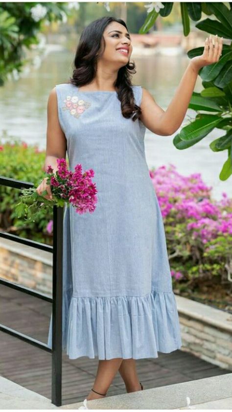 Frilled Kurti Design, Frock Patterns Womens, Embroidery Frocks For Women, Simple Frock For Women, Trendy Frocks For Women, Aline Frocks For Women, Square Neck Kurti, Georgette Frocks, Kurti Tunics