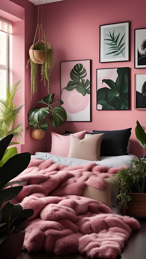 Cozy Comfort in Pink: Hygge-Inspired Bedroom Adult Pink Bedroom, Ultimate Bedroom, Pink Bedroom Walls, Pink Bedroom Design, College Apartment Living Room, Pink Paradise, Apartment Decorating On A Budget, Pink Bedroom Decor, Blush Beauty