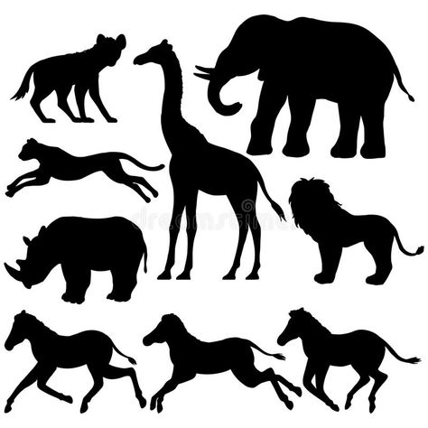 Set of African animals silhouettes stock illustration Giraffe Silhouette, Afrique Art, Animal Stencil, Animal Silhouette, World Crafts, African Animals, Line Art, Moose Art, Stock Illustration