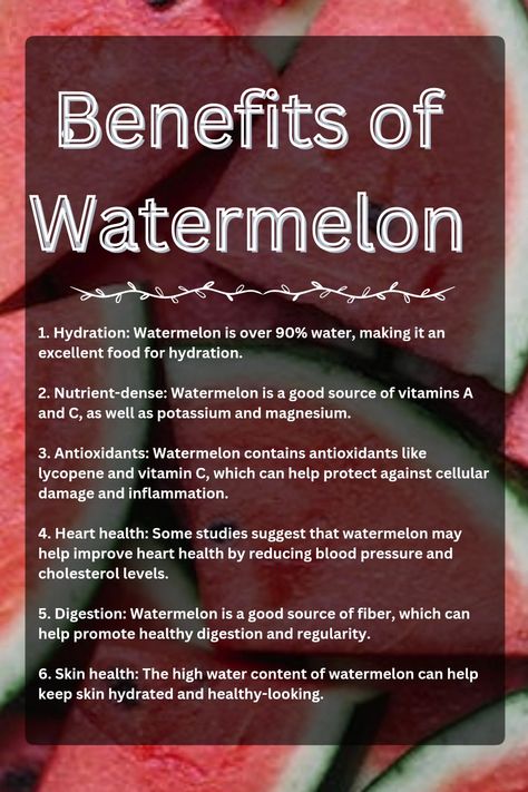 watermelon is a delicious and nutritious fruit that can provide a wide range of health benefits. #health#fitness#benefits Fitness Benefits, Watermelon Health Benefits, Watermelon Benefits, Reducing Blood Pressure, Sources Of Vitamin A, Good Source Of Fiber, Better Body, Improve Heart Health, Healthy Digestion