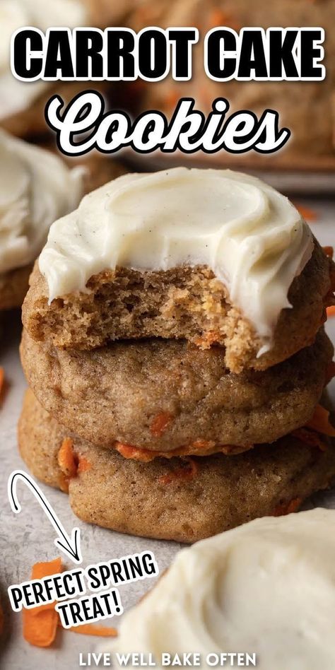 You absolutely have to try Live Well Bake Often's heavenly carrot cake cookies! They're loaded with four delightful spices and shreds of carrot, then topped with a delicious layer of cream cheese frosting. They're perfect for Easter, Mother's Day, or any time you're craving classic carrot cake without the hassle!