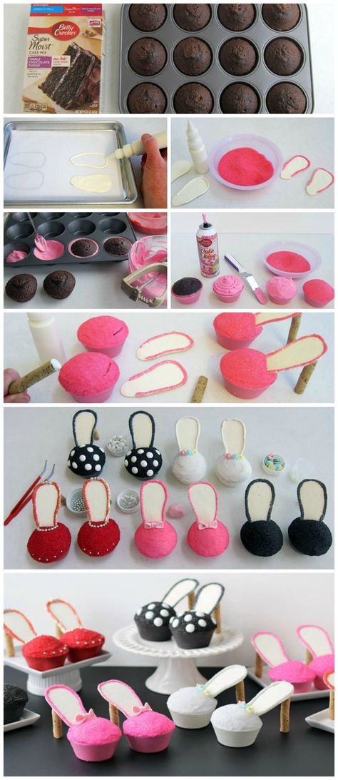 Stiletto Cupcakes How-To ~So cute and 100% edible high heel shoes... Fun for a girly themed birthday party Stiletto Cupcakes, Mm Cupcakes, High Heel Cupcakes, Shoe Cupcakes, Cupcakes Design, Shoes Fun, Mini Torte, Cute Cupcakes, Cake Tutorial