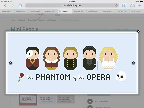 Phantom Of The Opera Pixel Art, Phantom Of The Opera Cross Stitch, Mini People, String Crafts, Stitch Art, Modern Cross Stitch Patterns, The Opera, Phantom Of The Opera, Alpha Patterns