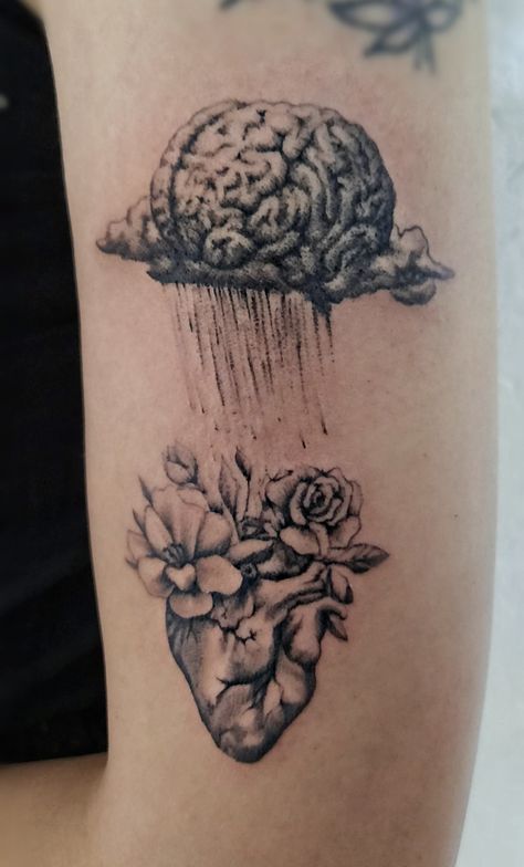 Mind Heart Tattoo, Flower Brain Tattoos, Psychology Tattoo, Heart Flower Tattoo, Best Neck Tattoos, Brain Tattoo, Tiny Tattoos For Women, Rainbow Tattoos, Cloud Tattoo