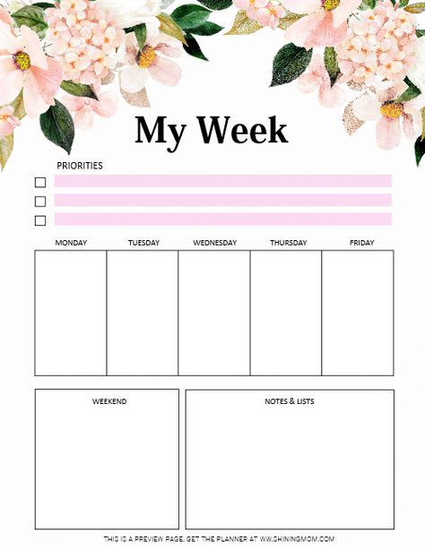 FREE Printable Weekly Planner 2020: So Beautiful in Florals! Weekly Planner Printables Free Pdf, Weekly Planner Free Printable Aesthetic, Organize Schedule, Ramadhan Planner, 2 Page Weekly Planner Printable Free, Free Weekly Planner Templates, Free Weekly Planner, Weekly Planner Landscape Free Printables, Weekly Planner Pink