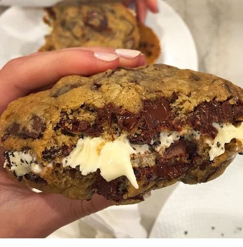 Chocolate Chip Cookie Ice Cream Sandwich  . .[ @eatstagrama ] by delish_delights Chocolate Chip Ice Cream Sandwich, Snacks To Try, Sweet Foods, Chocolate Chip Ice Cream, Junk Food Snacks, Food Babe, Cream Sandwich, Yummy Comfort Food, Tag Your Friends