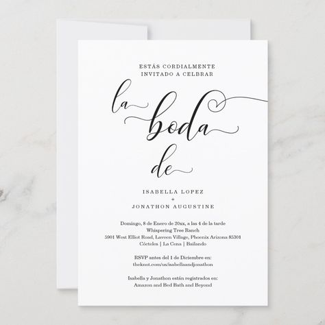 Spanish Wedding Invite All in One w- RSVP Registry Spanish Calligraphy, Spanish Wedding Invitations, Simple Backdrop, Wedding Invitation Fonts, Invitation Fonts, Spanish Wedding, Wedding Anniversary Invitations, Wedding Invitations Online, Simple Invitation