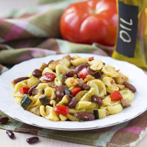 Sardinian Pasta Fagioli with zucchini, red beans, tomatoes, and whole grain pasta Zone Diet Recipes, Blue Zones Diet, Blue Zones Recipes, Longevity Recipes, Zone Recipes, Zone Diet, Cooking Dried Beans, Pasta Fagioli, Blue Zone