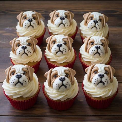 Bulldog Cake Ideas, Bulldog Cupcakes, Carnival Cupcakes, Bulldog Cake, English Bulldog Art, Puppy Cupcakes, Emily English, Dog Cupcakes, Bulldog Pics