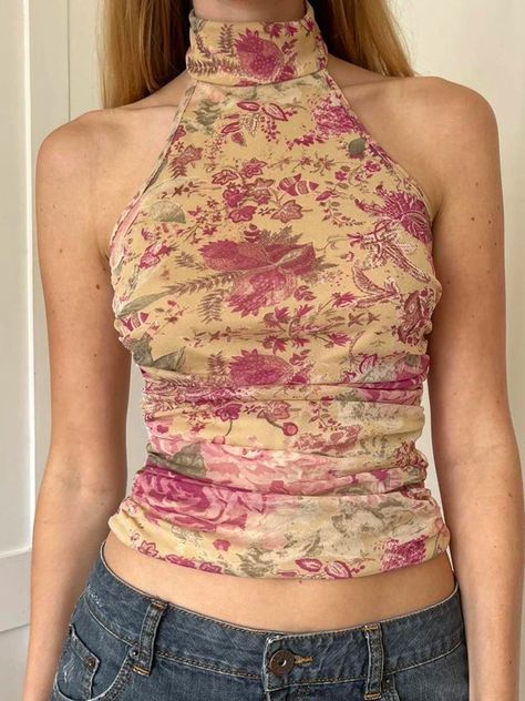 Shop trendy boho halter tops at Golden Atelier. Featuring floral prints, mesh overlays & backless styles. Perfect for summer! Boho Halter Top, Floral Halter Top, Backless Halter Top, Vintage Tank Top, Moda Streetwear, Streetwear Mode, Womens Halter Tops, Middle Age Fashion, Streetwear Aesthetic