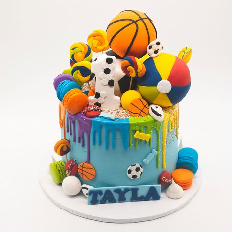 Sports Ball Birthday Cake, Sports Bday Cake, Ball Cakes For Boys, Ball Theme Cake, Balls Birthday Cake, Ball Birthday Cake, Ball Theme Birthday, Ball Theme Party, Sports Themed Cakes