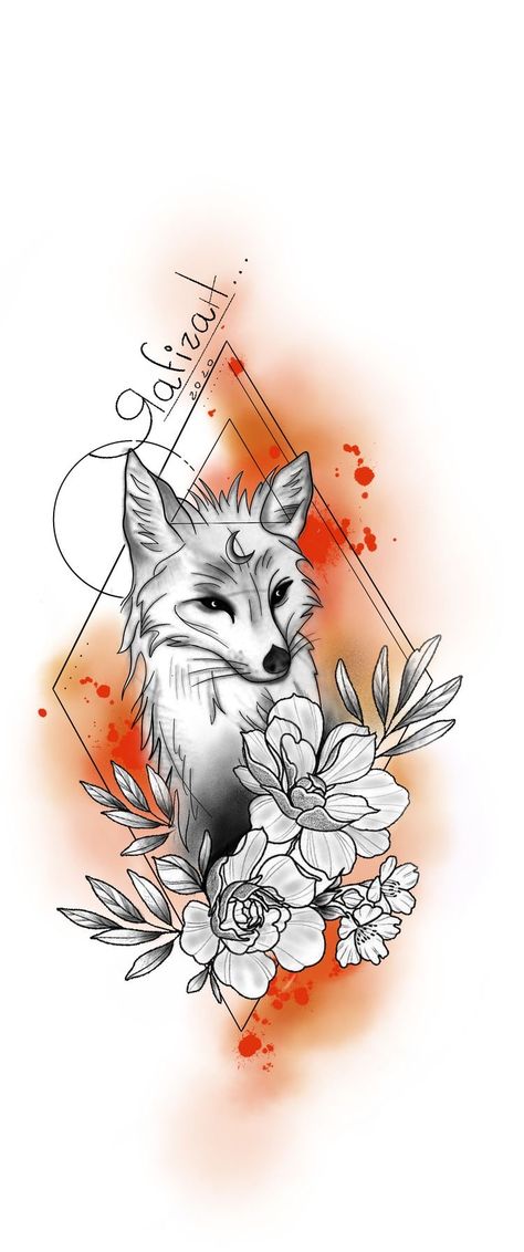 Fox And Forest Tattoo, Cool Fox Tattoos, Fox Tattoo Design For Women, Fox And Wolf Tattoo, Fox Thigh Tattoo, Fox Sleeve Tattoo, Fox Tattoo Sleeve, Baby Fox Tattoo, Fox And Flowers Tattoo