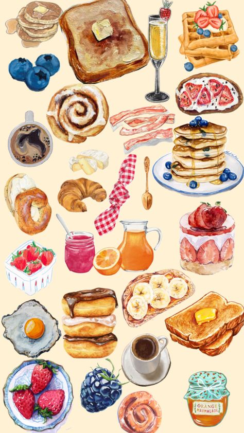 Food Collage, Recipe Book Design, Scrapbook Printing, Stylist Tattoos, Pretty Wallpaper Iphone, Art Collage Wall, Breakfast Food, Summer Wallpaper, Food Illustrations