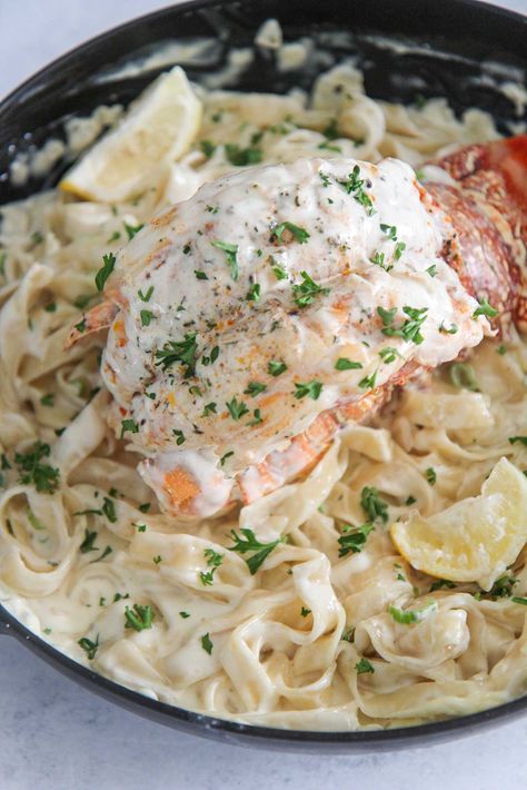 Lobster Fettuccine Alfredo Shrimp And Lobster Alfredo, Lobster Fettucine Alfredo, Lobster Alfredo Pasta, Lobster Fettucine Recipe, Lobster Fettucine, Lobster Alfredo Recipe, Seafood Fettuccine Alfredo, Fettuccine Alfredo Sauce Recipe, Lobster Alfredo