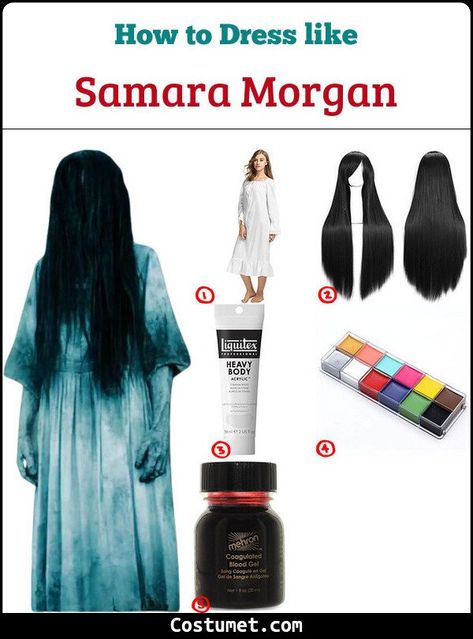 Samara Morgan (The Ring) Costume for Cosplay & Halloween 2021 Slasher Movie Costume Ideas, Costumes With Long Black Hair, Samara The Ring Makeup, Horror Costume Ideas For Women, Samara Morgan Makeup, The Ring Costume Samara, Black Haired Halloween Costumes, Sadako Costume, The Grudge Costume